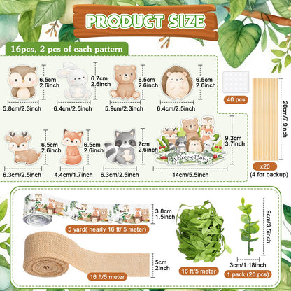 MotiMind Woodland Baby Shower Decorations DIY Diaper Cake Kit with Neutral Forest Animal Burlap Sage Green Leaf Ribbon Leaves Welcome Baby Gender Reveal Party Decor Mommy Gift(Card)