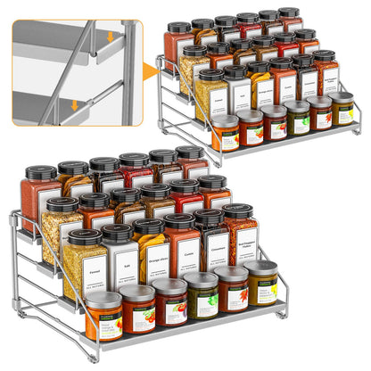 4 Tier Spice Rack for Cabinet, Spice Rack Organizer, Depth Adjustable Spice Holder for Countertop, Cupboard, Pantry, Seasoning Shelf, Metal, Black (1 Pack)