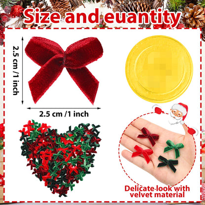 Suncalla 300 Pcs Mini Christmas Bow Christmas Velvet Bows for Crafts 1 Inch Ribbon Bowknot Ornament for Sewing Scrapbooking Gift Wrapping (Plain,Red, Green, Dark Red, Dark Green)