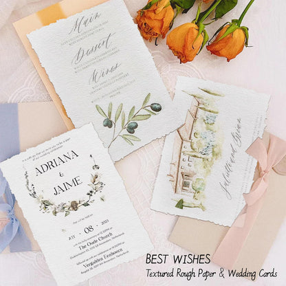 ZAYOUAU 100 Sheets Watercolor Paper, 8.5 x 11 inch White Cotton Handmade 300 GSM Rough Textured Paper Deckled Edge Paper for Watercolors/Wedding Invitations/Cards/Crafts