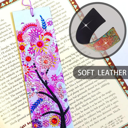 4 Pcs LINGFANG Diamond Painting Bookmark, Leather DIY Book Makers for Adults Book Lovers, Diamond Art Beginners, Small Diamond Art Kits, Paint by Art Crafts Supplies Gift for Girls (Season Tree)