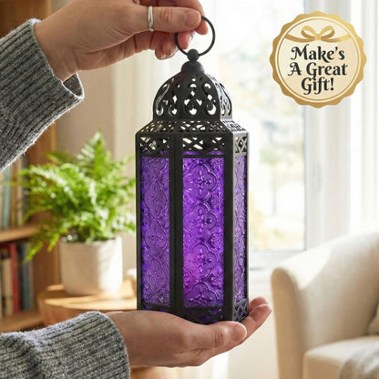 Vela Lanterns Decorative Indoor Moroccan Gothic Candle Holder, Purple, M
