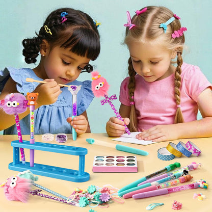 SNLN 50+ Accessories DIY Pen Making Kit, Pen Creator Studio, Making 12 Plush & Sparkly Pens, Creative Arts and Crafts for Kids Ages 5 6 7 8 Birthday Gifts for Kids Tweens Girls 9 10 11 12 Years