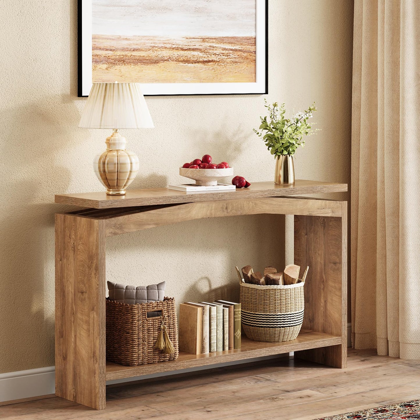 Welfuturer Console Tables for Entryway, 47.2 Inches Long Sofa Table Behind Couch with Storage Shelf, Farmhouse Wooden Entrance Table for Living Room, Hallway, Foyer