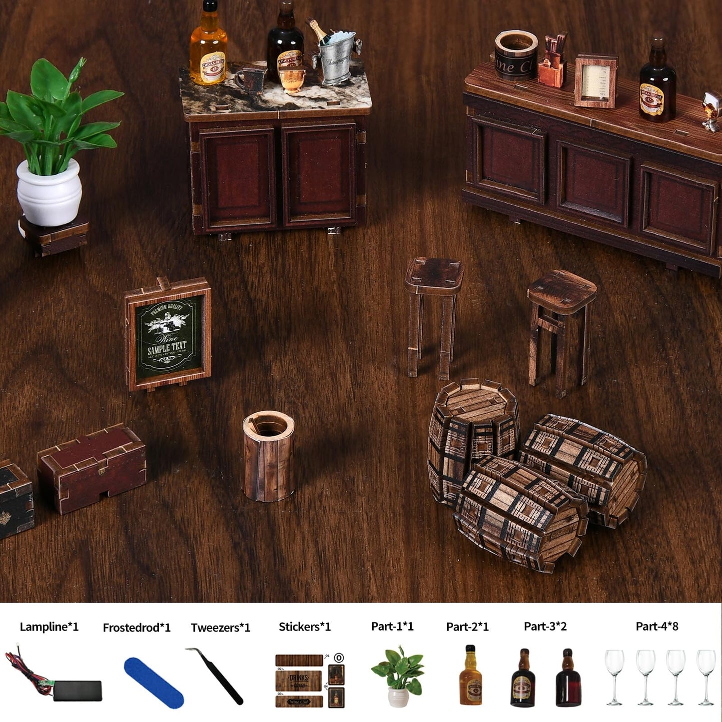 DIY Miniature House Kit, 3D Wooden Puzzle for Adults, Retro Corner Tavern Bar Model with LED Light & Furniture, Creative Roombox Building Set for Home Decor & Hobby Gift (Corner Tavern)
