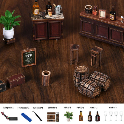 DIY Miniature House Kit, 3D Wooden Puzzle for Adults, Retro Corner Tavern Bar Model with LED Light & Furniture, Creative Roombox Building Set for Home Decor & Hobby Gift (Corner Tavern)