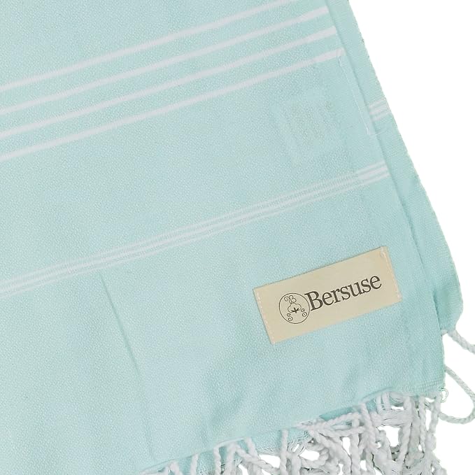 Bersuse Towels Anatolia XL Beach Blanket Throw Blanket Turkish Towel 100% Cotton Extra-Large Quick-Dry Lightweight Premium Peshtemal Towel - 61x82 Inches, Aqua Marine