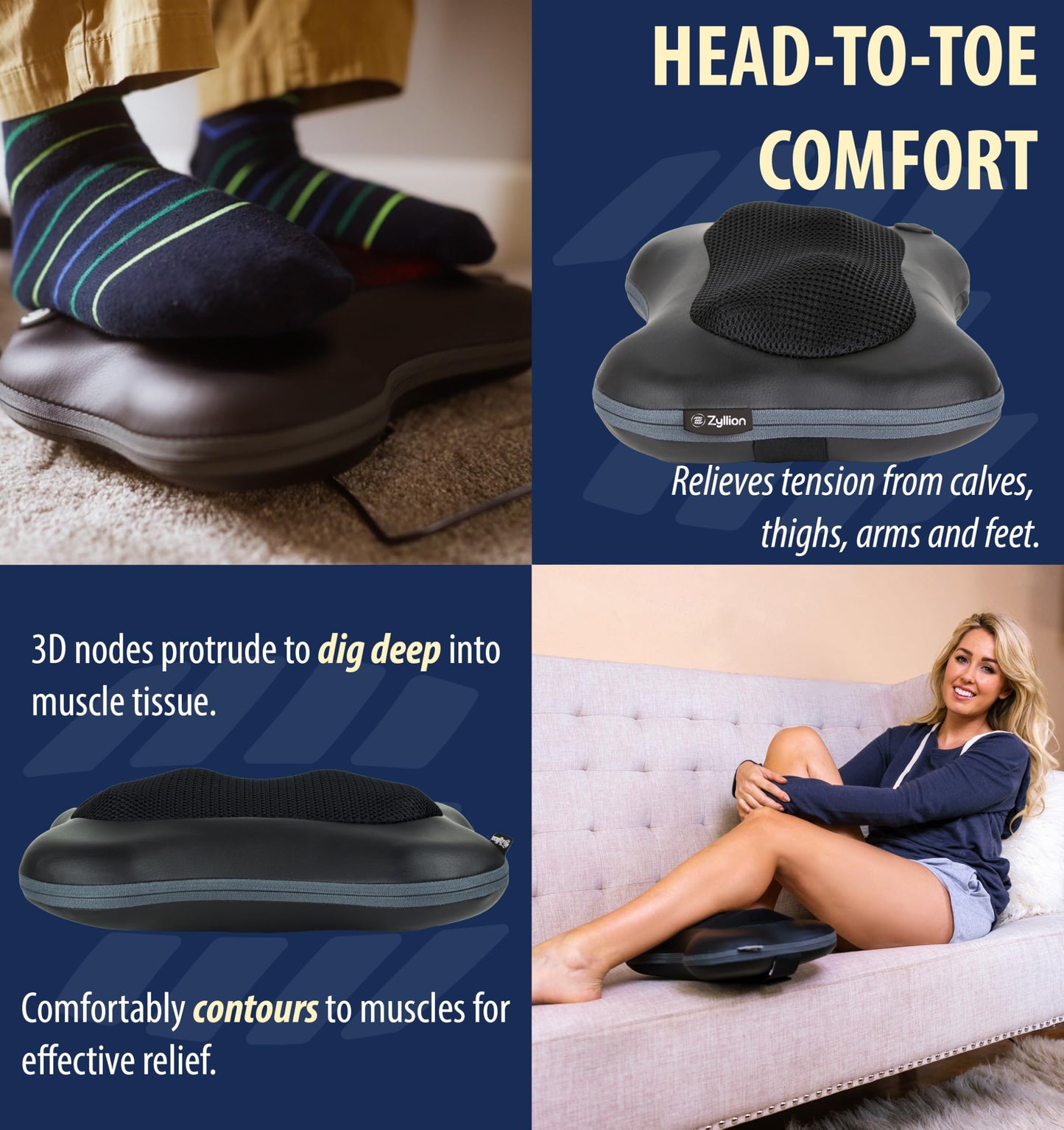 Zyllion Shiatsu Back and Neck Massager with Heat (FSA HSA Eligible) Cordless Rechargeable 3D Electric Kneading Deep Tissue Massage Pillow for Muscle Pain Relief on Shoulder, Leg, Foot ZMA-13RB