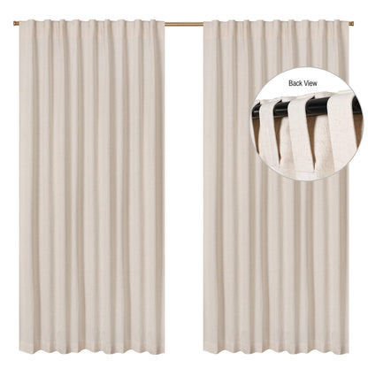 Bedding Craft Natural Taupe Linen Tab Top Curtains – Set of 2, 50x84 Long, Natural Flax Linen Drapes, Window Curtains