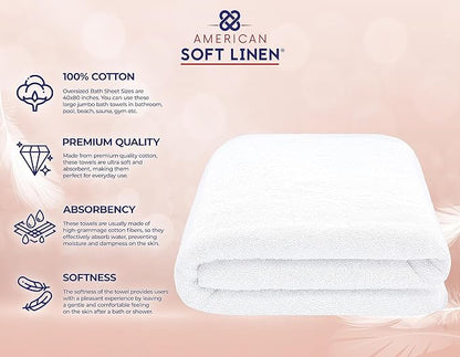 American Soft Linen 100% Cotton 600 GSM Turkish 40x80 Oversized Bath Towel Sheet