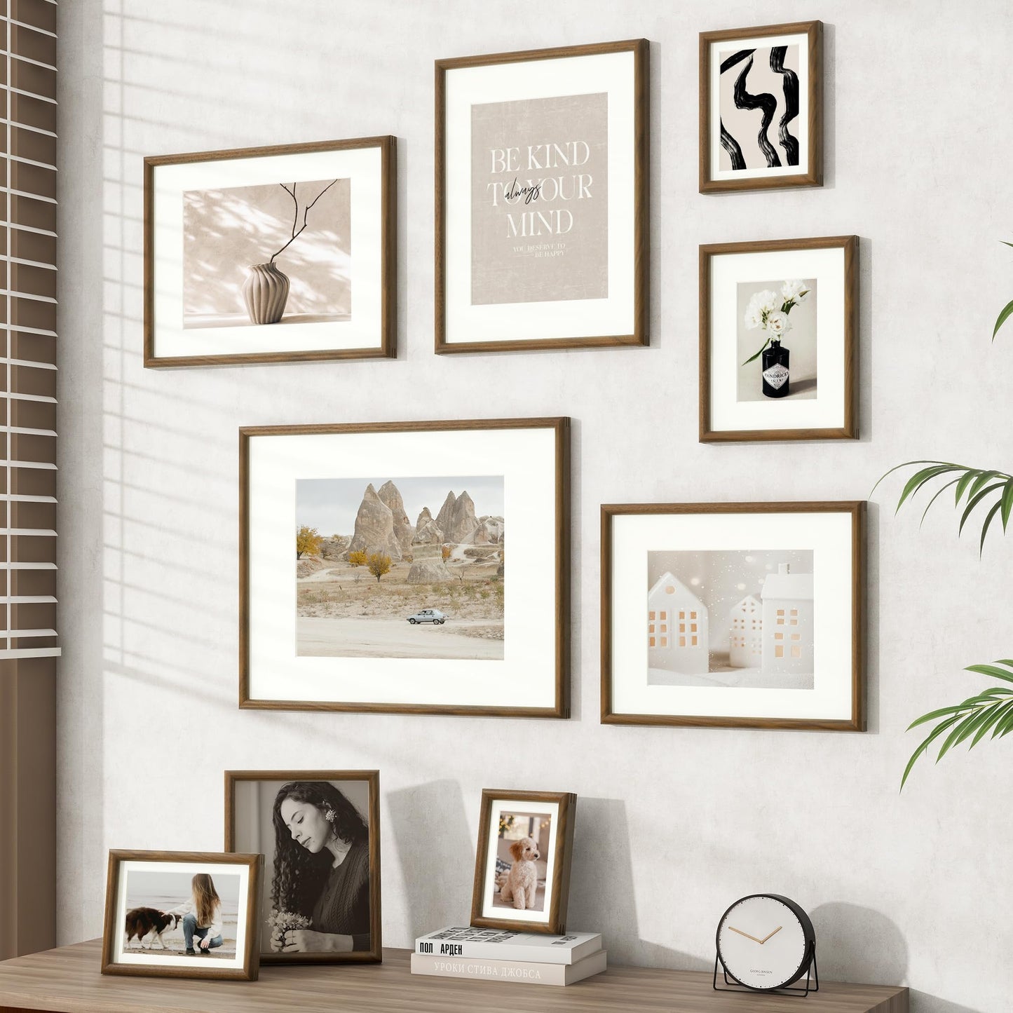 Venusmiles 11x14 Picture Frame, Natural Solid USA-Sourced Walnut Wood Photo Frames with HD Tempered Glass, Handcrafted Rounded Edge Wooden Frame Matted to 8x10, Gallery Wall Art Mount Display