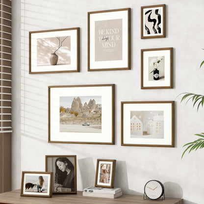 Venusmiles 11x14 Picture Frame, Natural Solid USA-Sourced Walnut Wood Photo Frames with HD Tempered Glass, Handcrafted Rounded Edge Wooden Frame Matted to 8x10, Gallery Wall Art Mount Display