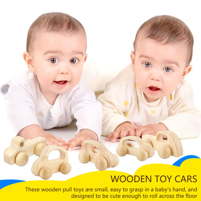 Fahacop 4 Pieces Wooden Toy Cars Mini Push Wood Truck Car Natural Wood Toys for Baby Toddler Birthday Party Gifts Nursery Decoration, 4 Styles