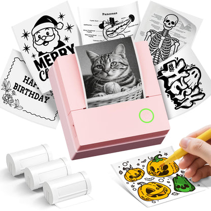 ETIKEZ Sticker Printer, PM290C Portable Mini Printer, Inkless Bluetooth Sticker Maker with 3 Rolls Paper, Impresora Portátil for Notes, DIY, Gift, Smart AI APP, Print Pod for Office, Pink 1pack
