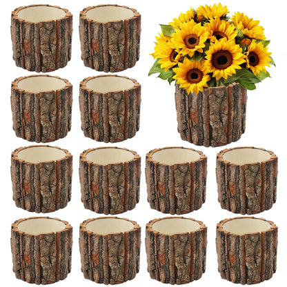 12 Pcs Wooden Vases for Centerpieces, Wood Flower Vase Rustic Tree Stump Planter Pots for Woodland Party Wedding Window Home Farmhouse Christmas Table Decor