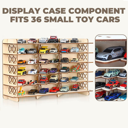 Wood Toy Car Hot Wheels Display Rack, Holds 36 Diecast Cars Model Car Display Case 1/64 Scale Toy Cars Organizer Freestanding or Wall-Mounted Toy Car Storage Cabinet (Wood, Medium)