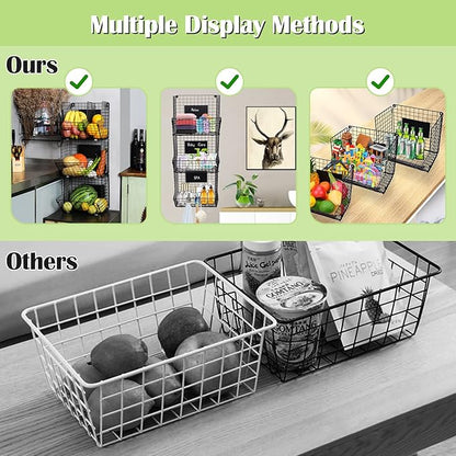 X-cosrack Metal Wire Basket Wall Mount, 3 Tier Wall Storage Basket Organizer