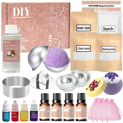 DINGTU Bath Bomb Making Kit, DIY Bath Bomb Kit for Adults & Teens, Make Your Own Bath Fizzy with Bath Bomb Molds, Essential Oils, Relaxing Bath Time Home Creative Spa Gift for Her, Women