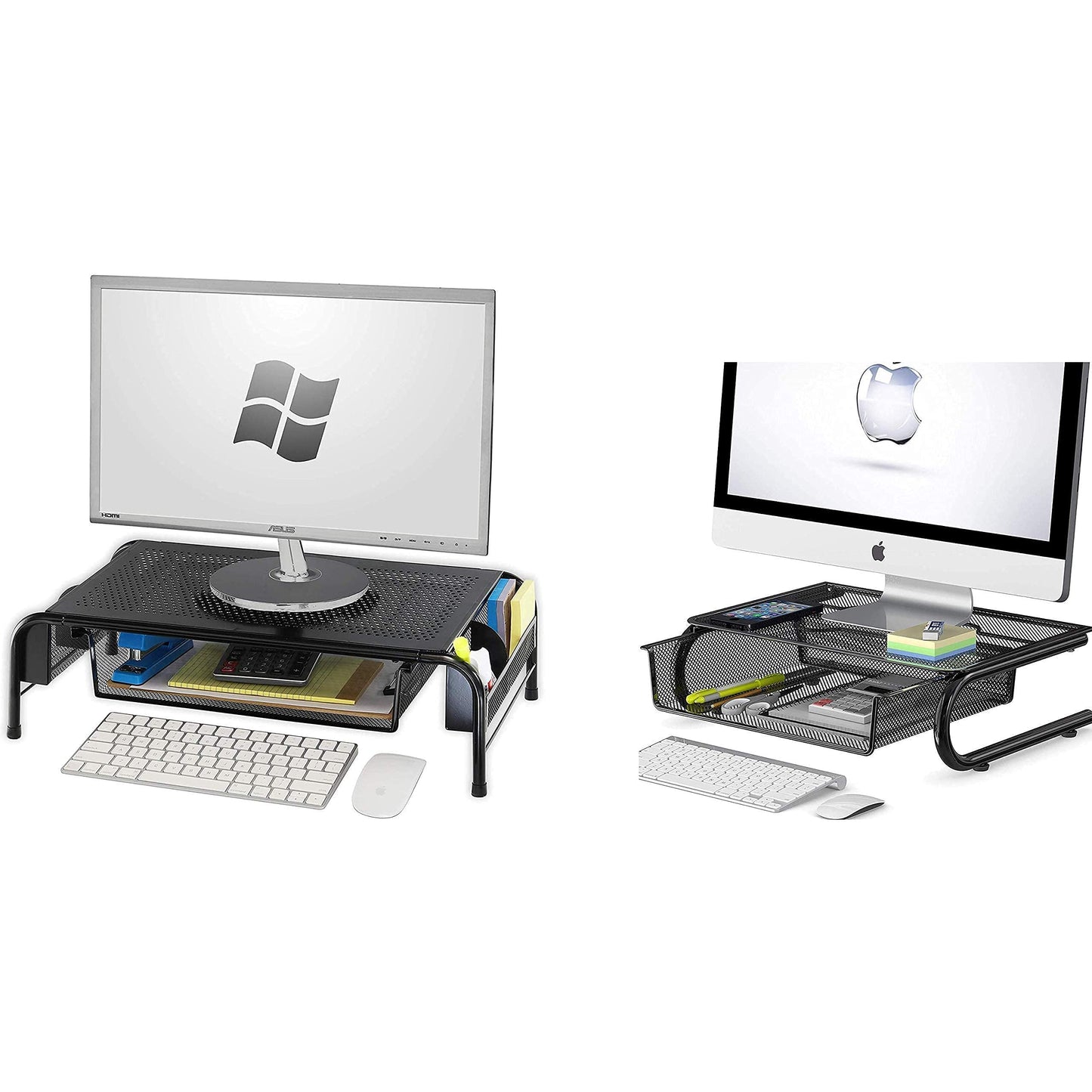SimpleHouseware Metal Monitor Stand Riser with Drawer + Mesh Monitor Riser with Drawer