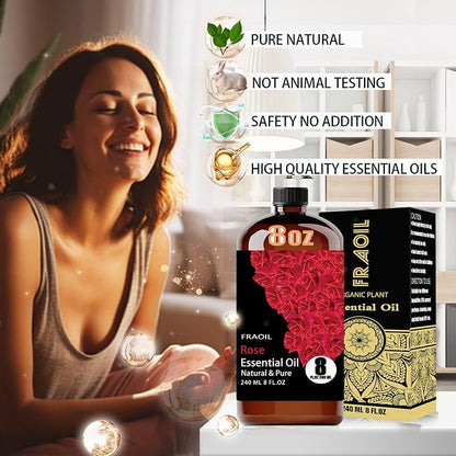Rose Essential Oil, Rose Oil 8 Fl Oz 240ML for Diffuser Humidifier Yoga Cleaning DIY Candle Soap Making Perfume Gift for Women Essential Oils FRAOIL (Rose 8 Fl Oz (Pack of 1))