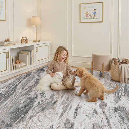 Micgeek Area Rugs for Living Room: 5X7 Abstract Washable Rug Modern Neutral Large Soft Stain Resistant Non-Slip for Bedroom Dining Room Indoor Home Office Carpet - Taupe