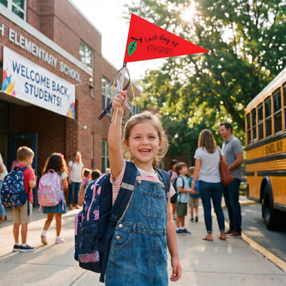 Poola Voidra 64 Pcs First & Last Day of School Flag Kit with Ribbon Stick Back to School Pennant Decor First Day of Preschool Flag Reusable 17 Grades Photo Prop for Preschool to College Classroom