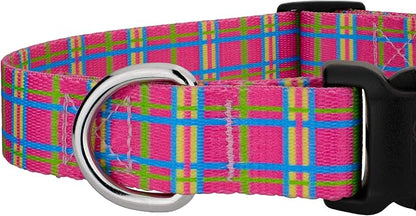 Country Brook Petz - Bubblegum Pink Plaid Everyday Collar and Leash - Plaid and Argyle Collection Featuring Charming Designs (1/2 Inch, 2XS)
