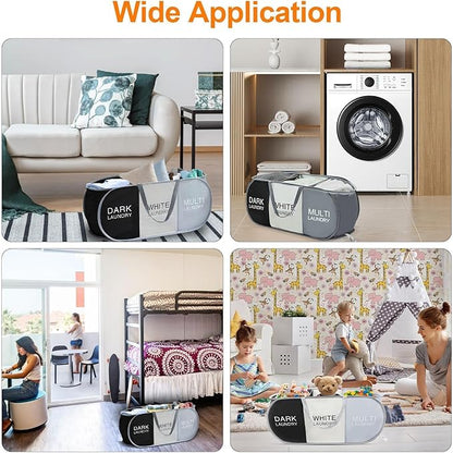 EEEKit 100L Pop Up Laundry Basket, 3 Sections Large Capacity Oxford Cloth