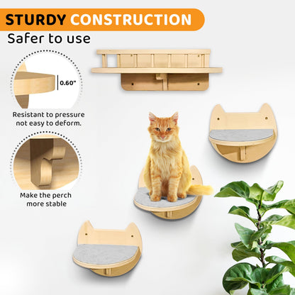 BUOGA Cat Wall Shelves – 3 Steps Climbing Furniture & Perch for Indoor Cats up to 30lbs, Wooden Floating Shelf with Non-Slip Pad Bed, Modern Corner & Wall Mounted for Playing and Lounging - Natural