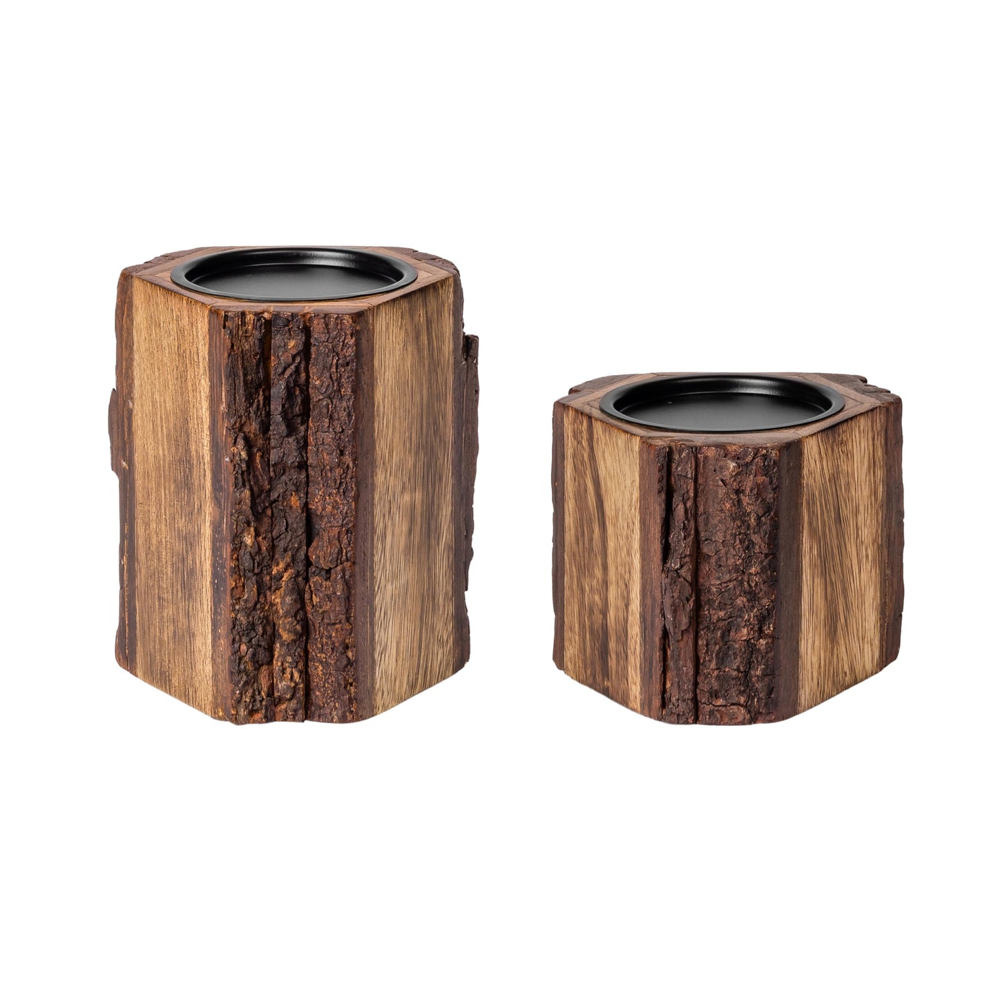 JFY Designs Hand Carved Solid Wood Candle Holder Set of 2 - Pillar Candle Holders Decorative Candlestick Holder for Home Décor, Wedding, Dinning, Party