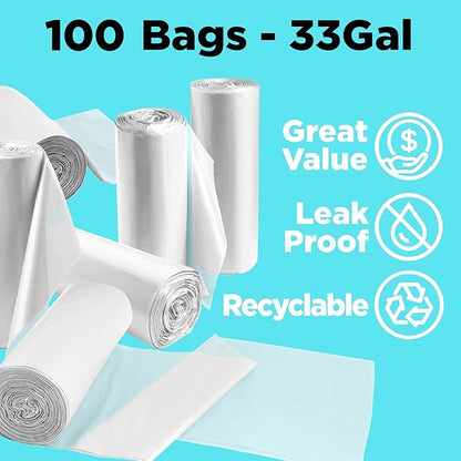 ToughBag 30-33 Gallon Clear Trash Bags Recycling Bag, Garbage Can Liners –