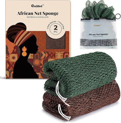 CORATED African Net Sponge Authentic, Shower Loofah Exfoliating Bath Sponge, Body Scrubber for Women and Men Daily Use Body Care, Travel Portable Bath Accessories Spa Gifts