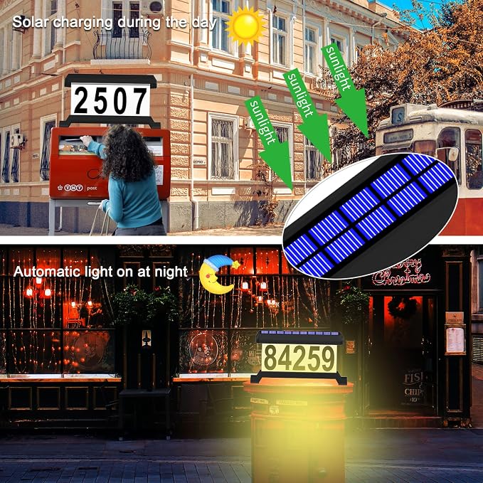 Lighted Mailbox Numbers, Double sided Solar House Numbers for Outside, Waterproof Double Color, Solar Modern Address Sign Solar Powered for Mailbox(solar double color)
