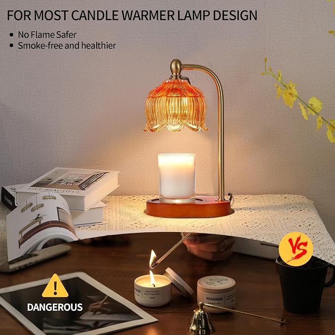 MEIXISUE Candle Warmer Lamp with Timer and Dimmer,Electric Amber Light Gifts for Women Melt Wax Warmer Lamp with 2 Bulbs for Candle Jars House Warming New Home Decor