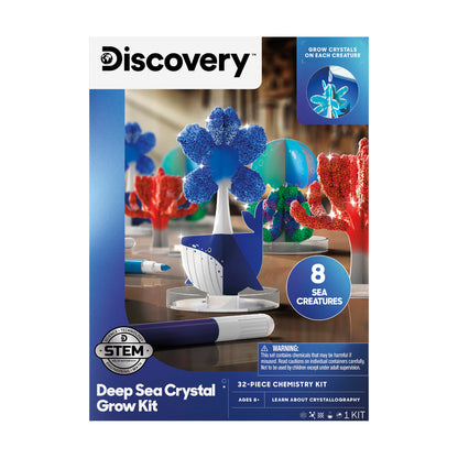 Discovery™ Deep Sea Crystal Grow Kit – 32-Piece STEM Chemistry Lab for Kids| Grow Colorful Crystals on 8 Sea Creatures| Educational Craft Kit with Art Supplies| DIY Science Activity Set Gift| Ages 8+