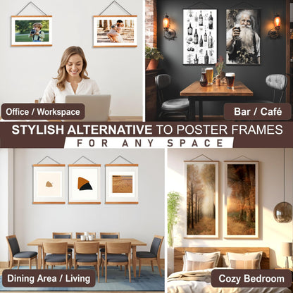 DACRI HOME Magnetic Poster Hanger Frame, Sturdy Magnetic Poster Frame 24x18 24x30 24x36 with Teak Wood, Strong Magnets for Hanging Prints, Maps, Pictures, Scroll Wall Art (24 Inch, Teak)
