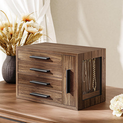 HOOBRO Jewelry Box for Women and 5-Tier Jewelry Box Bundle, Wooden Jewelry Organizer with Transparent Window, Jewelry Storage Box with 2 Vertical Drawers, BH09JB04-BH19JB04