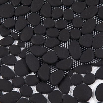 Diflart Pebble Tile for Shower Floor, Black Oval, 5 Sheets, Pebble Mosiac Backsplash for Kitchen Bathroom Wall and Floor Tile