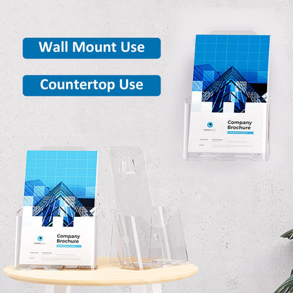 Argvey Acrylic Brochure Holder 6 x 8 Inch, Clear Slant Back Display Stand for 5.5 x 8.5 & 5 x 7 Inch Flyers, Pamphlets, Table Signs – Plastic Paper Holder for Office, Home, Store, 4 Pack