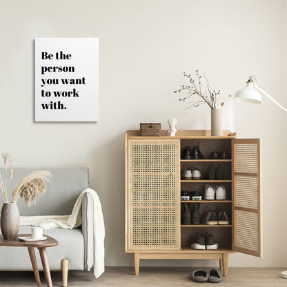 XWELLDAN Be The Person You Want to Work With Inspirational Quote Wall Art Canvas Prints,Team Work Motivational Quotes Wall Art Decor for Home Office Workplace, 11 x 14 Inch, Framed