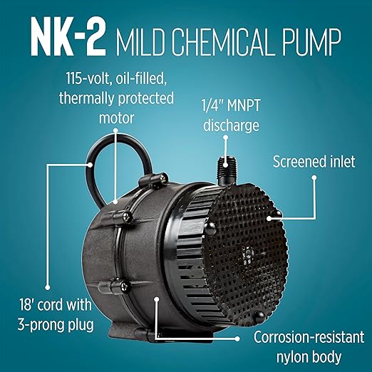 Little Giant NK-2 "NO-KORODE" Series, 115 Volt, 1/40 HP, 325 GPH Mild Acid, Alkalis and Hard Water Manual Submersible Pump with 18-Ft. Cord, Black, 527176