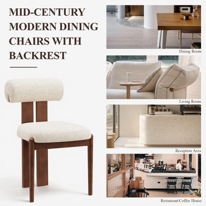 MALOL Modern Wooden Dining Chairs Set of 2, Upholstered Fabric Kitchen Chairs with Sculptural Backrest, Mid-Century Farmhouse Dining Room Chairs with Solid Wood Legs, Beige