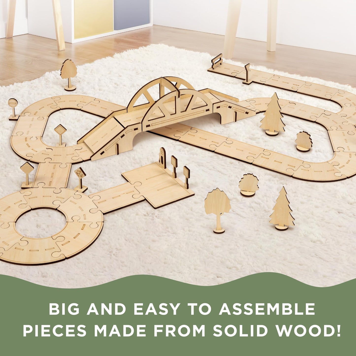 MindWare Kindertown Roads Wooden Montessori Building Set - Building Set for Toddlers
