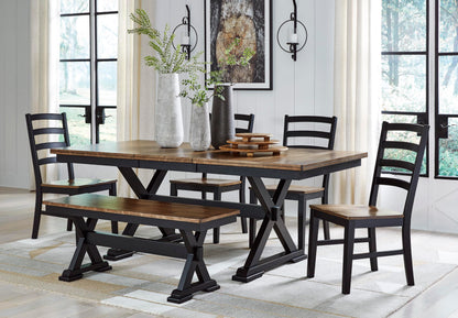 Signature Design by Ashley Wildenauer Dining Bench, 48 Inch Farmhouse Two Tone Wooden Seating with Solid Wood Frame, Mango Veneer and MDF Substrate Seat, Casual Entryway or Kitchen Use, Brown/Black