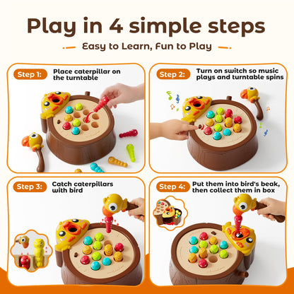 Peaciar Magnetic Bird Feeding Game - Woodpecker Worm Toy, Montessori Bug Hunt Toys for Kids Ages 3-5, Fine Motor Skills and Sensory Toddler Toys, Educational Learning Gift for Boys and Girls