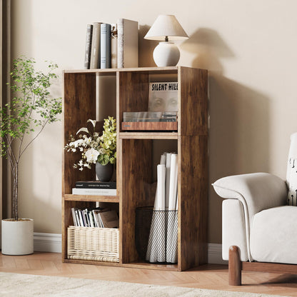 MapleGrace 6 Cube Storage Organizer, Wooden Storage Shelves Bookcase with Back Panels, Stackable Display Bookshelf for Living Room, Bedroom, Study, Hallway, Rustic Brown