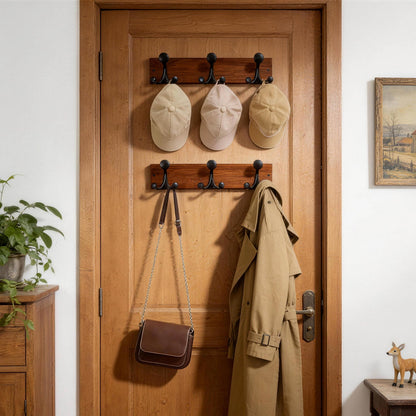 WEBI Coat Rack Wall Mount,17" Solid Wood Coat Hooks Wall Mounted Coat Hanger,16" Hole to Hole,Heavy Duty 3 Triple Hooks for Hanging Coats,Jacket,Hat,Backpack,Farmhouse,Reddish Brown