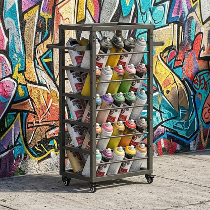FOREVEROU 50 Can Spray Paint Rack Organizer, Large Capacity Rolling Spray Paint Storage Cart, Metal Aerosol Can Holder for Garage, Auto Shop, Craft Room & Home Mobile Organization