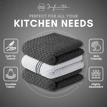 Infinitee Xclusives Premium Kitchen Towels – Pack of 3, 100% Cotton |15 x 25|