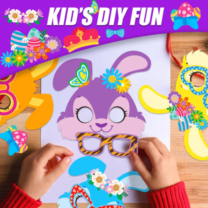 Kepeel 24 Packs Easter Bunny Mask Craft Kit, Make Your Own Easter DIY Art Bunny Mask Crafts Rabbit Spring Easter Classroom Game Activities Project Party Decorations Favors Gift